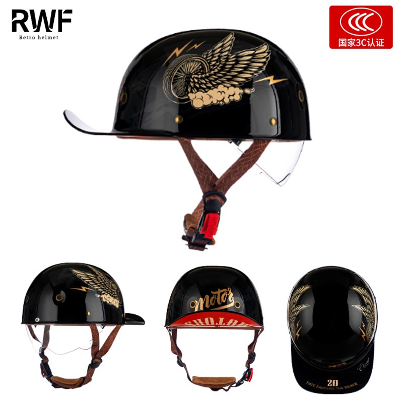 棒球帽复古头盔哈个性雷透气半盔机车骑行L瓢盔踏板巡航复古盔内