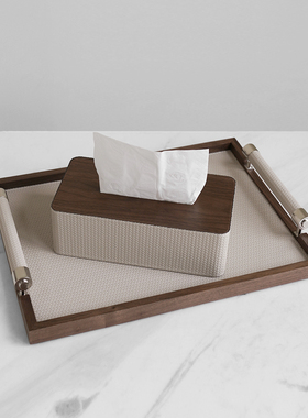 梵其简约现代胡桃木几何托盘摆件样板间售楼处收纳盘客厅餐厅软装