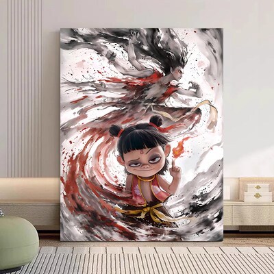 哪吒数字油画diy填充填色魔童闹海申公豹手工画儿童手工肌理挂画