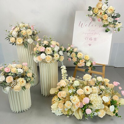 交车仪式布置花球婚礼路引花柱仿真假花罗马柱订婚庆摆件场景花艺