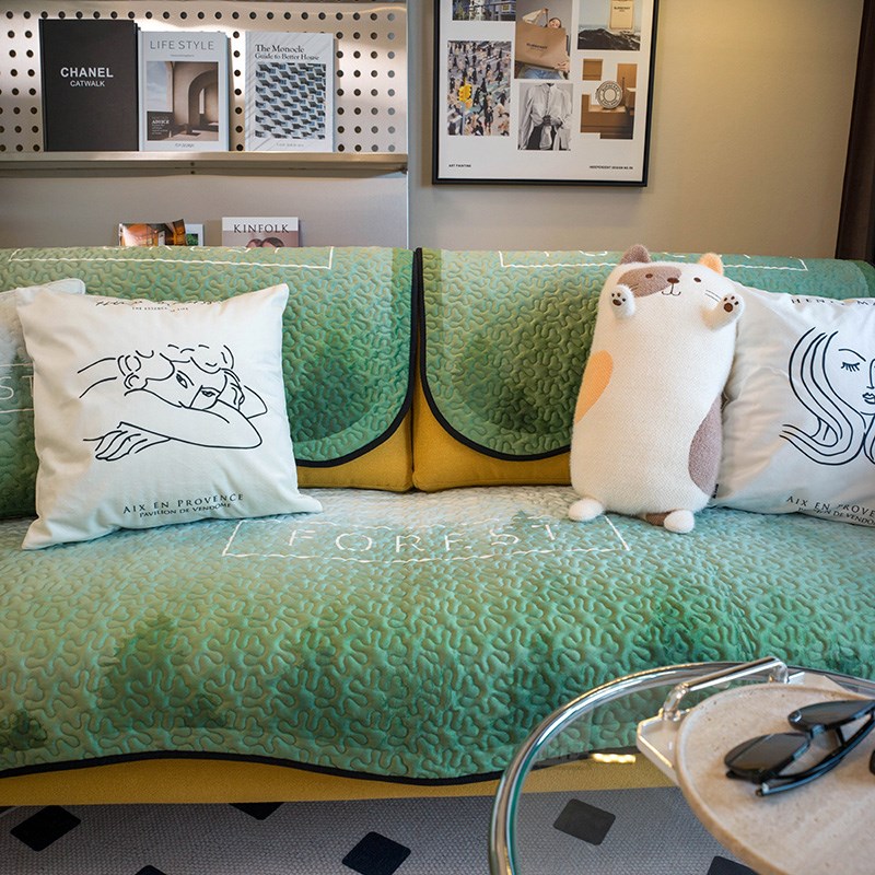 现代风景设计四季通用沙发垫小清新波浪边防滑沙发坐垫靠背盖巾套