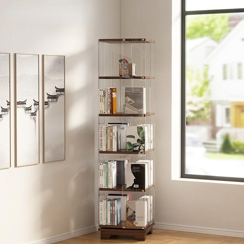 亚克力旋转书架家用客厅落u地置物架办公室书房收纳储物收纳展示