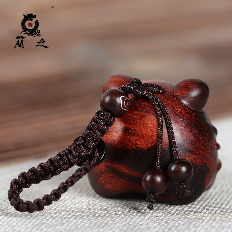 虎头钥匙扣挂件 印度小叶紫檀木雕老料男士随身车钥匙挂饰小挂坠