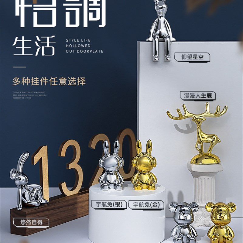 亚克力门牌号码牌家用定制创意胡桃木r入户带灯数字号牌子贴订制