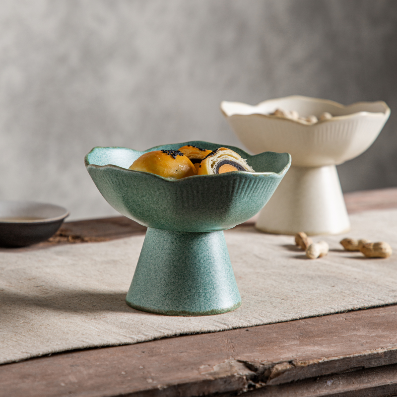 陶瓷茶点盘水果盘客厅家用供奉果盘F点心零食高脚盘剑山插花器