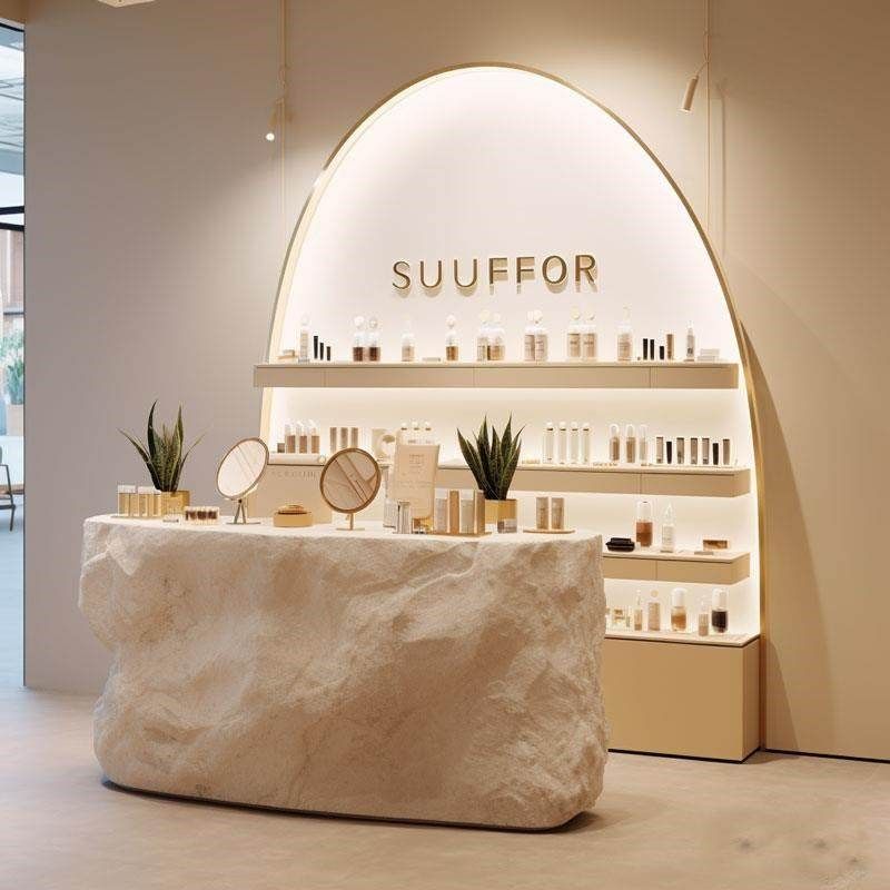 彷石创意玻璃纤维异形前台接待台酒店商场美容院收银柜台公司吧台