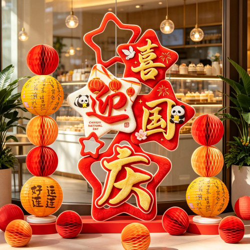 国庆KT板迎宾牌灯笼立柱装饰品