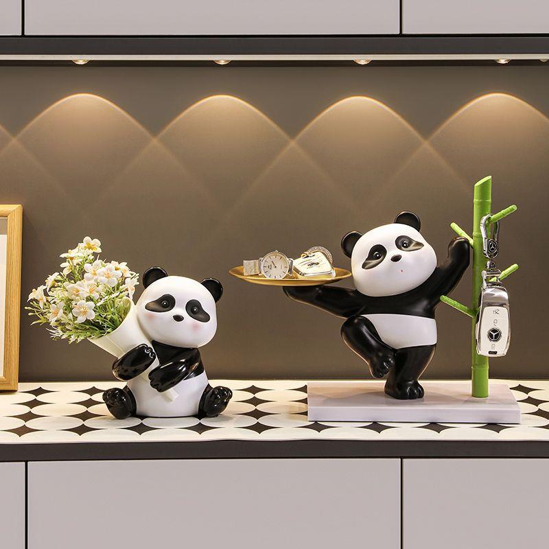 高档装饰熊猫钥匙收纳入户玄关摆件乔迁搬新家布置客厅氛围感礼物