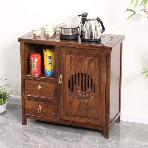 新中式茶水柜实木烧水柜家用办公室移动茶柜置物架客厅茶台储物柜