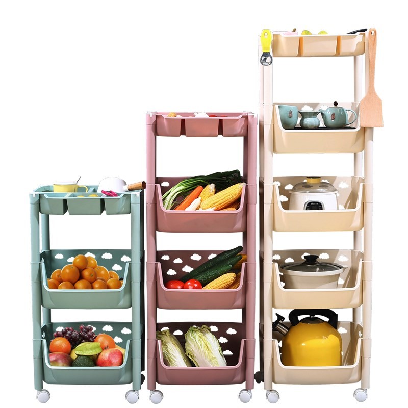 新款 厨房置物架落地多层式省空间塑料小百货果蔬菜篮子收纳筐浴