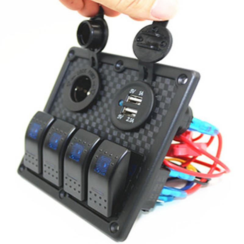 房车游艇轮船改装组合面板开关4位面板组合开关带USB12V母座