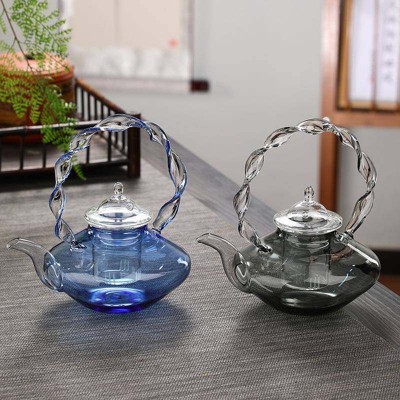 高硼硅玻璃煮茶壶电陶炉加热简约扭纹提梁壶家用大容量煮茶泡茶壶