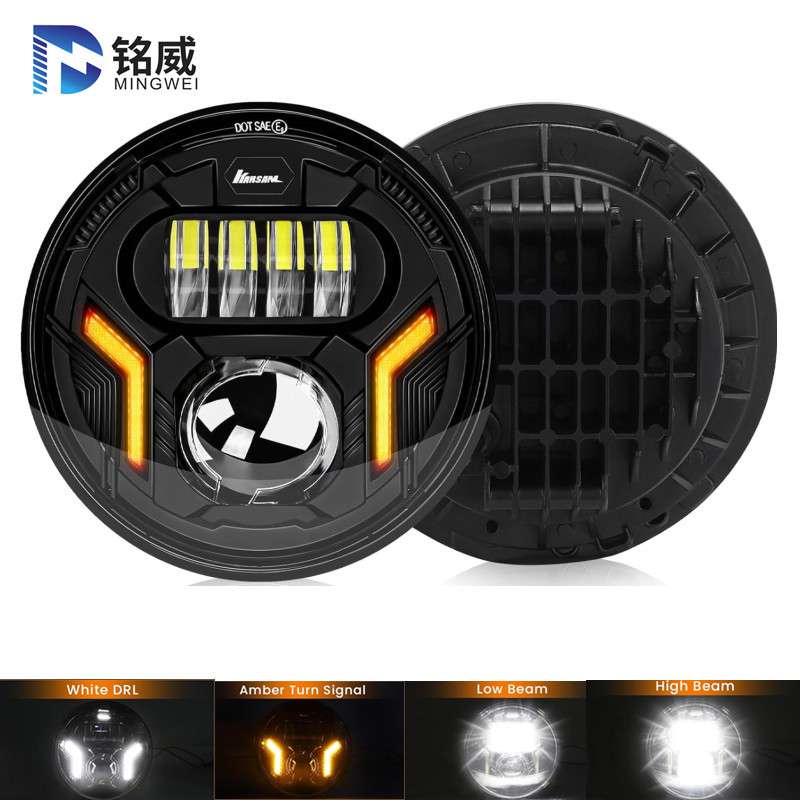 适用牧马人改装大灯7寸光战哈雷戴维森前照灯 远近光60WLED大灯