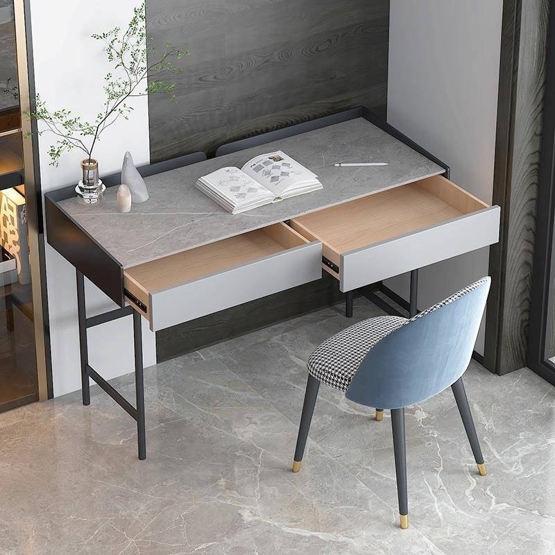 岩板学生书桌梳妆台小户型轻奢卧室写字台简约现代家用电脑桌飘窗