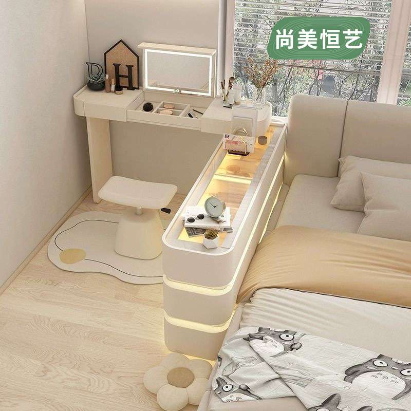 轻奢岩板卧室梳妆台一体超薄斗柜现代简约伸缩化妆桌收纳柜