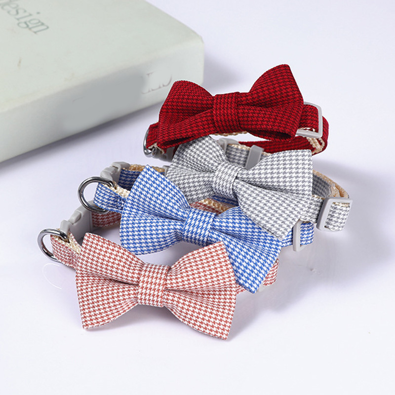 1PC Plaid Print Pet Puppy Dogs Bow Tie Collar Necktie Bowkno