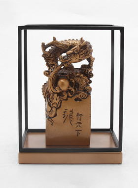 新中式禅意铁架白色狮子一对龙玉玺摆件样板房家居书房玄关装饰品