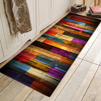 极速Colorful Wood Grain Floor Mat Carpet Entrance Doormat Ou