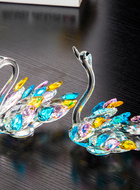 欧式现代水晶天鹅摆件客厅大堂橱窗展示柜简约家居装饰品婚庆礼品