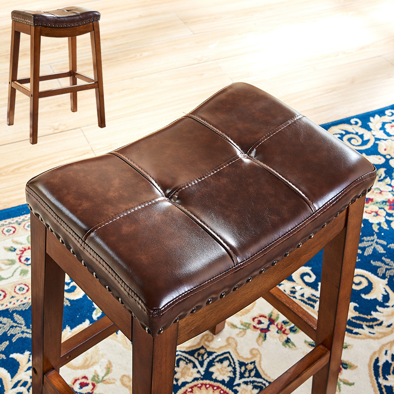 欧式实木吧台椅美式家用高脚凳简约现代高椅子北欧凳复古酒吧桌椅