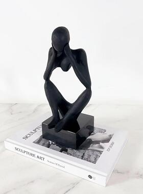 北欧现代雕塑人物摆件大理石底座摆设抽象艺术软装饰品家居