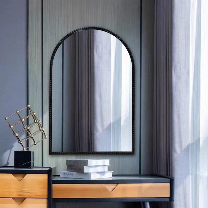 法式复古化妆镜带灯黑色梳妆台壁挂中古风卫生间智能X浴室镜子挂