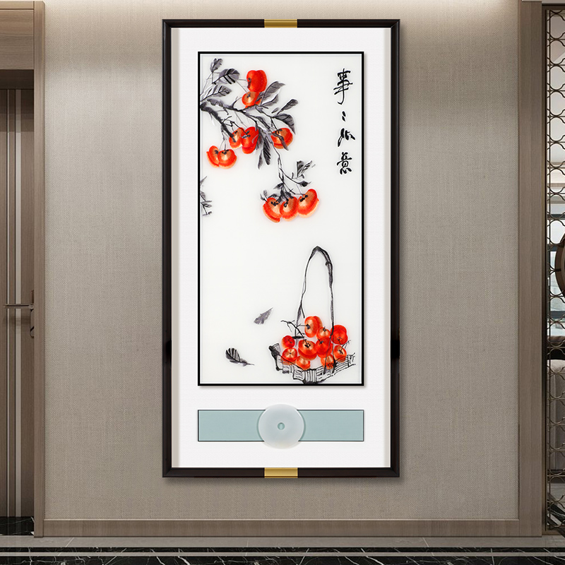 新中式刺绣玄关装饰画简约入户走廊过道竖版苏绣客厅W墙壁挂画高图片