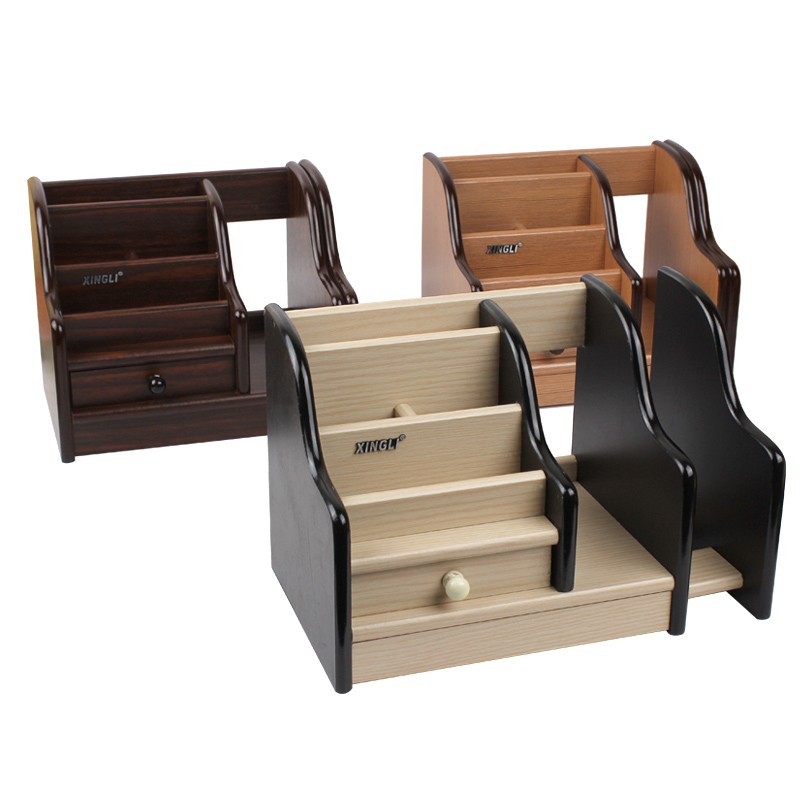 创意木制笔筒办公室抽屉式收纳盒可拉伸桌面书架爱桌面纸巾盒收纳