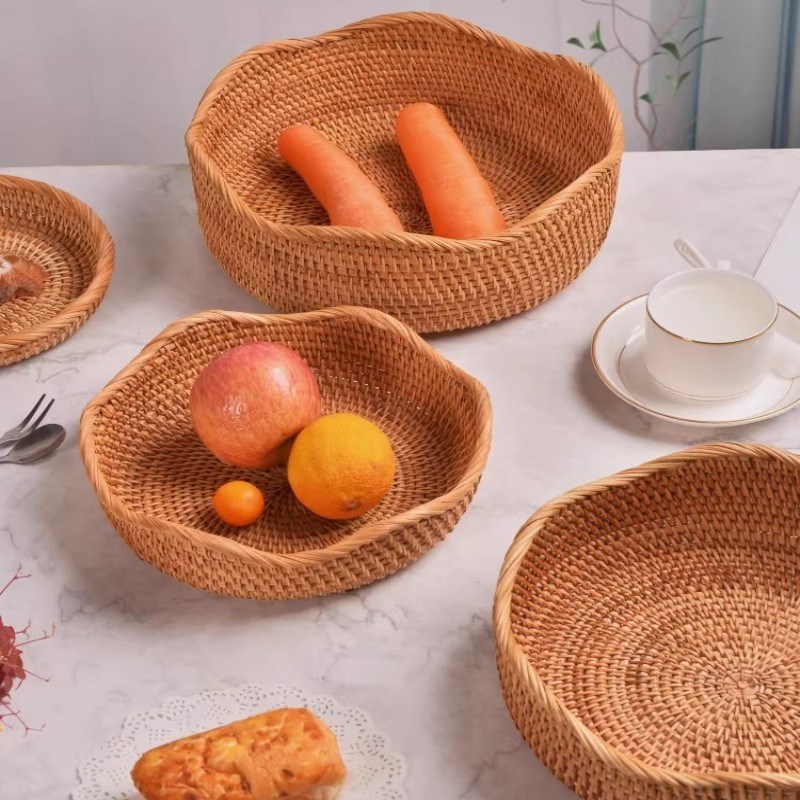 水果篮越南藤编竹编收纳筐编织水果盘草编馒头筐S托盘家用手提零