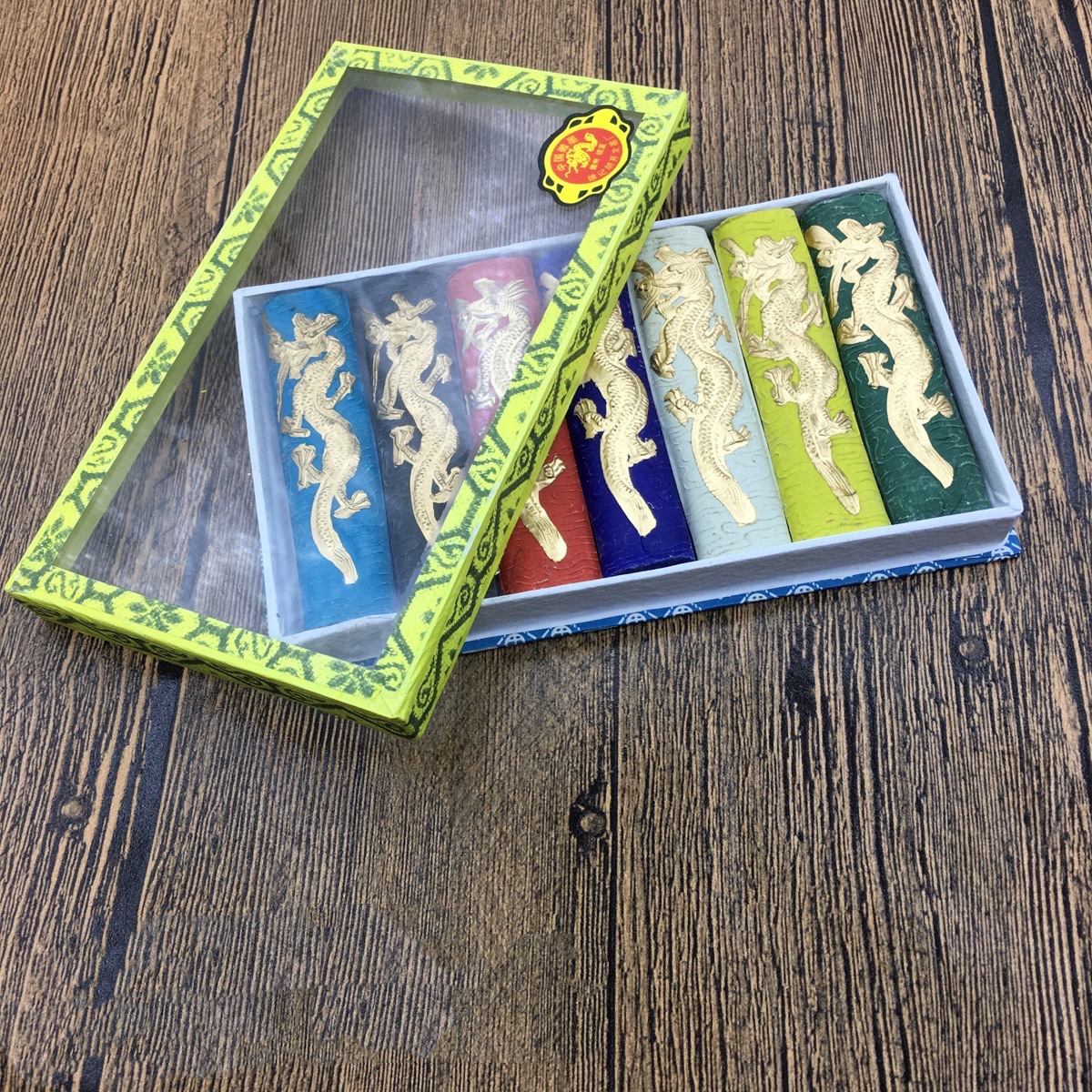 五彩墨条七彩十二彩墨徽墨墨锭无色龙图国画 油烟学生彩色墨