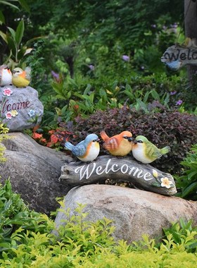 户外花园庭院卡通动物挂s件树脂仿真小鸟欢迎牌摆件店铺装饰吸引