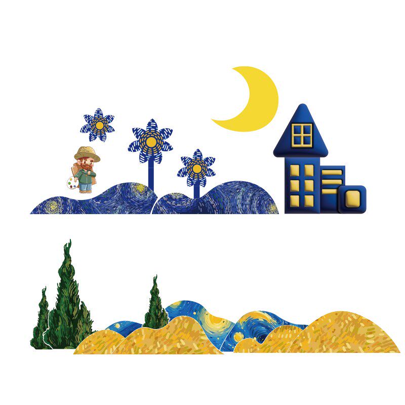 梵高星空主题环创画展氛围布置美术教室装饰幼儿园黑板报墙面文化