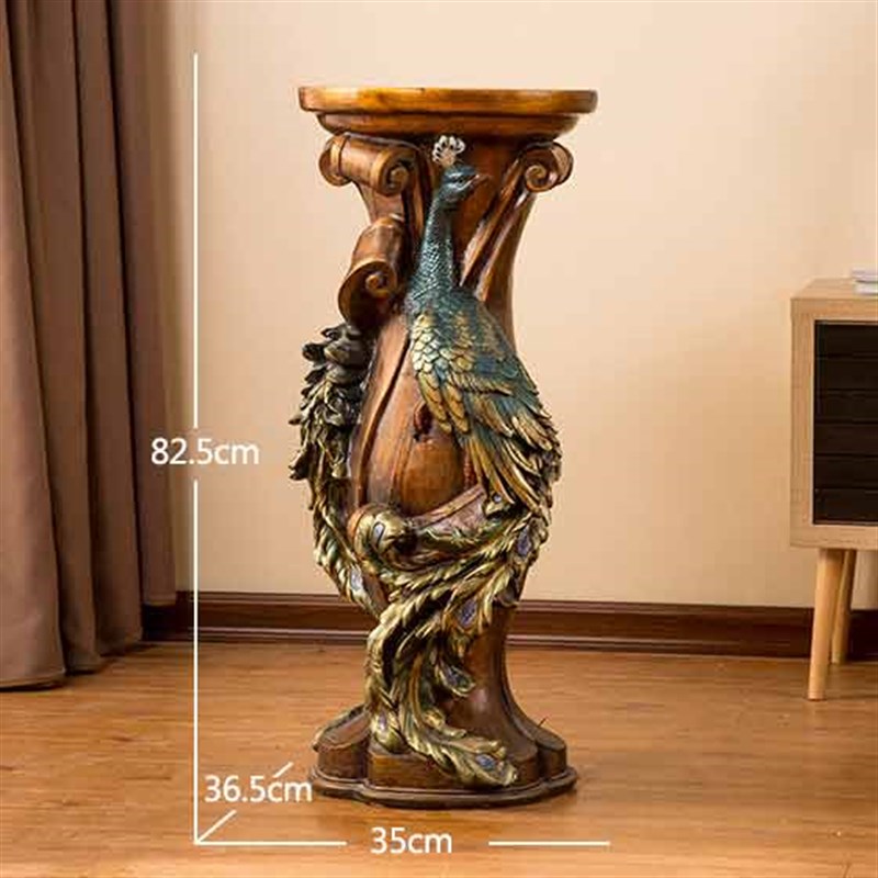 孔雀罗马柱底h座花瓶柱欧式复古工艺品客厅玄关沙发家居落地摆件