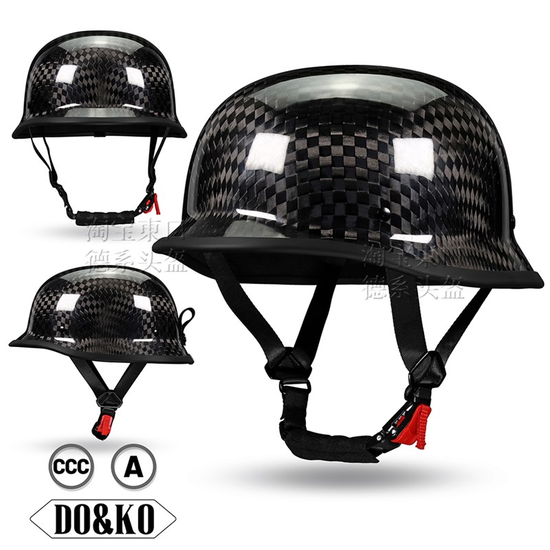 德国钢盔碳纤维复古巡航摩托车半盔头盔新国标3C夏季骑行瓢盔机车