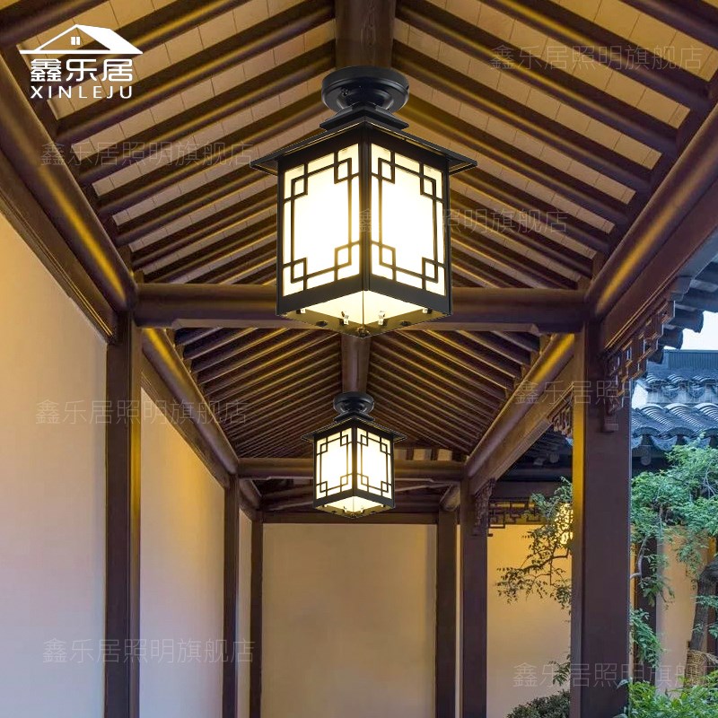 户外中式仿古吊灯防水别墅庭院玻璃F房吸顶凉亭室外过道走廊太阳
