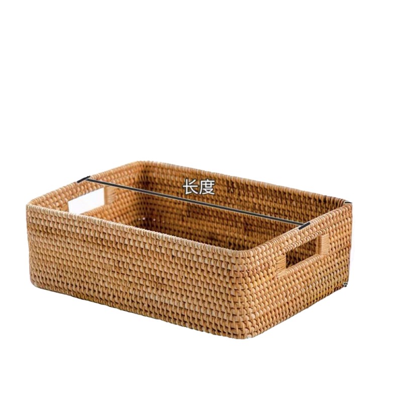 越南秋藤编 室内桌面水果t零食糖果收纳篮 编织收纳筐大框带盖收