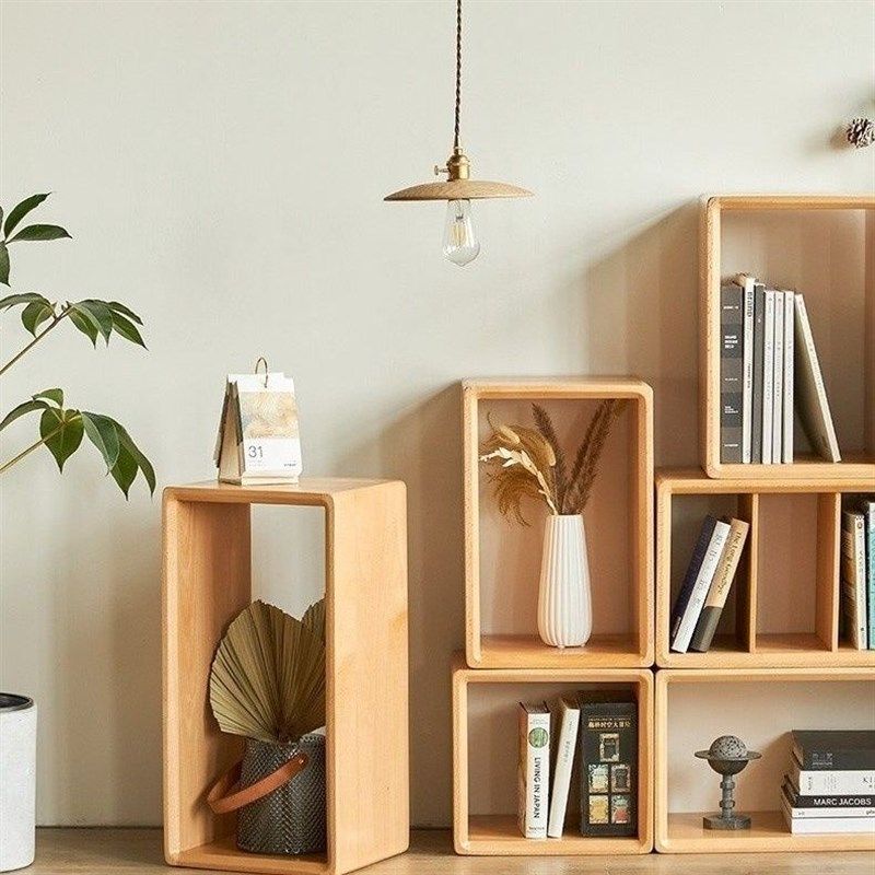 榉木组合书柜单元格实木书架单个书柜客厅简约格子装饰格可定制