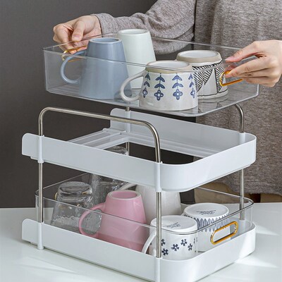 杯存储架双层桌面咖啡杯杯杯杯与茶杯托盘玻璃杯分层水杯架