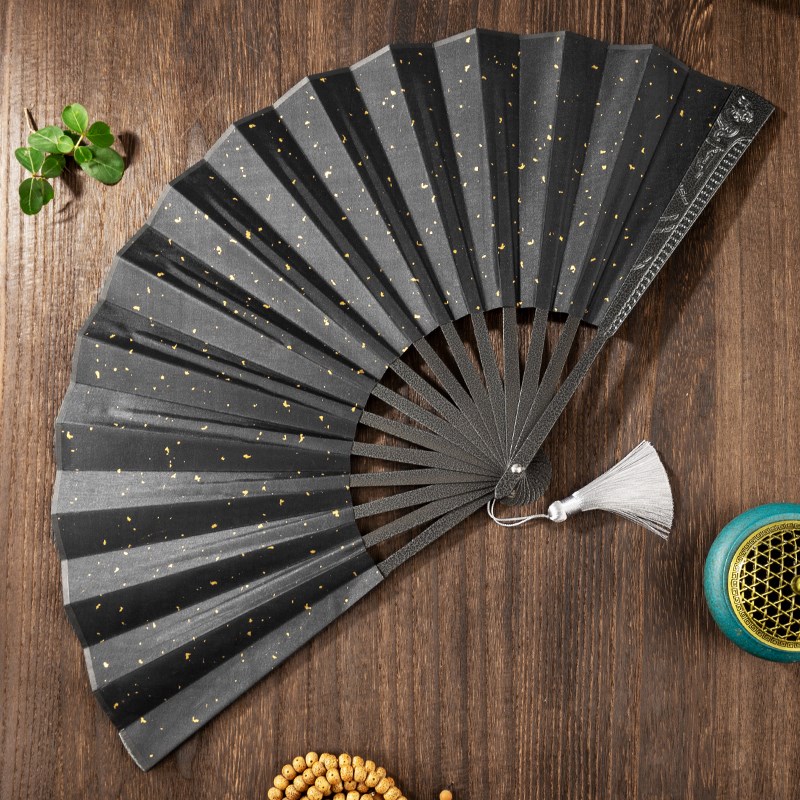 新中式精钢10寸古n风扇子定制耐用防身太极便携金属空白不锈钢折