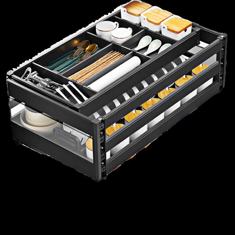 拉篮厨房整体橱柜双层抽屉式太空铝抽中抽铝合金碗碟拉篮整体橱柜,家装主材,拉篮,淘宝优惠券,粉丝福利购,淘宝优惠卷