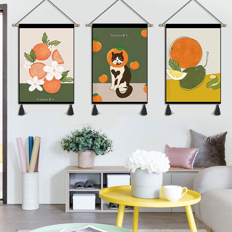 简约卡通猫d咪挂毯布艺卧室儿童房挂画餐厅宿舍装饰画走廊过道壁图片