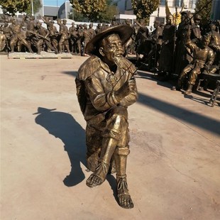 姜太公钓鱼愿者上钩仿铜雕塑古代渔民老渔夫垂钓仿铜姜子牙雕像