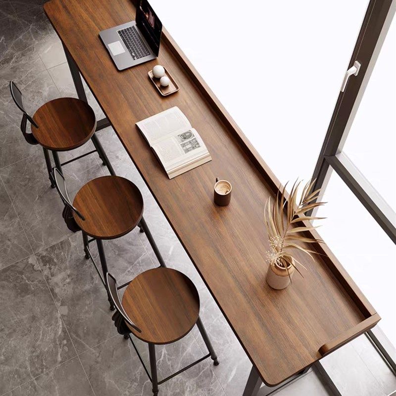 阳台家用吧台桌双层实木挡板靠窗靠墙窄桌长条高低脚长桌子高脚桌,住宅家具,吧台,淘宝优惠券,粉丝福利购,淘宝优惠卷