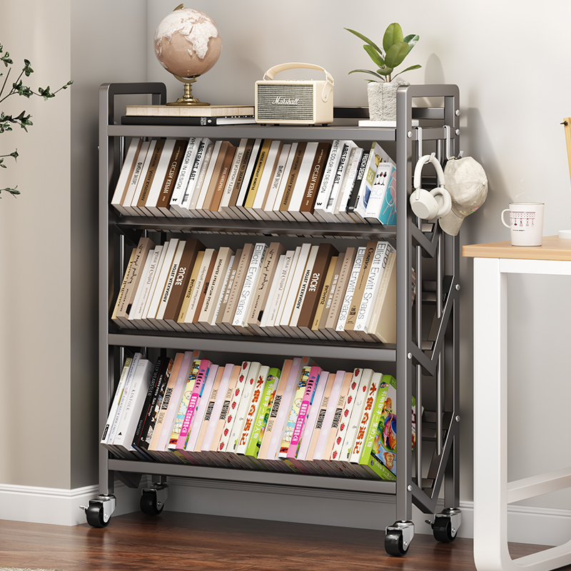 书架置物架可h移动书本收纳架子卧室家用多层小推车放书包书柜带