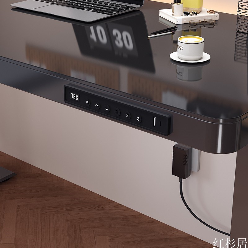 新款玻璃款电动升降桌智s能电脑桌可升降电竞桌子家用学习办公书