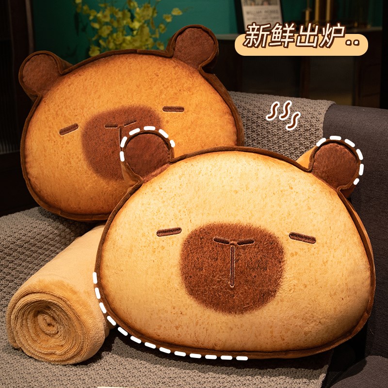 水豚抱枕被二合一沙发靠枕办公A室睡觉空调毯子车载枕头午睡毯两