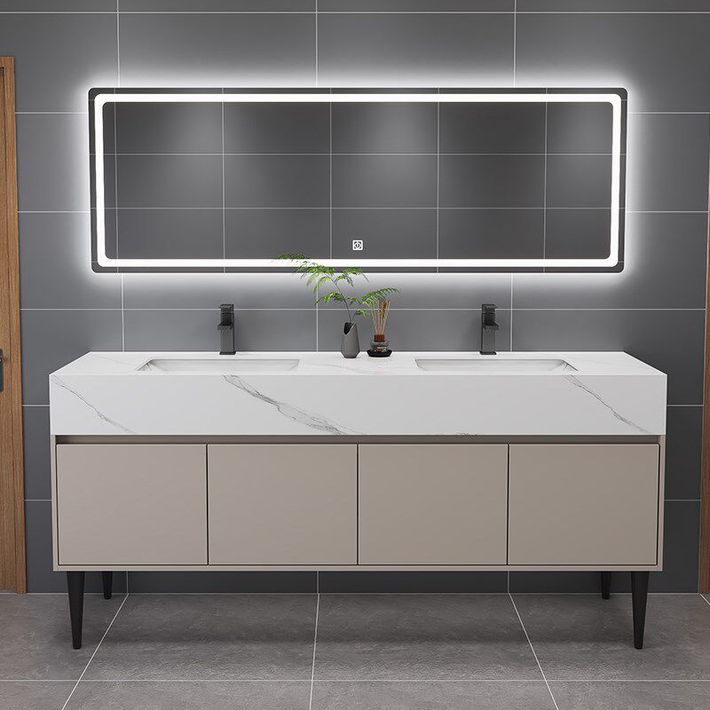 岩板双盆洗手盆柜公共卫生间双人落地式浴室柜洗漱台智能镜洗手台