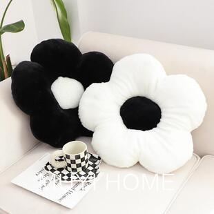 黑白花朵抱枕名宿坐垫靠枕垫客厅沙发靠垫ins风卧室床上用枕靠