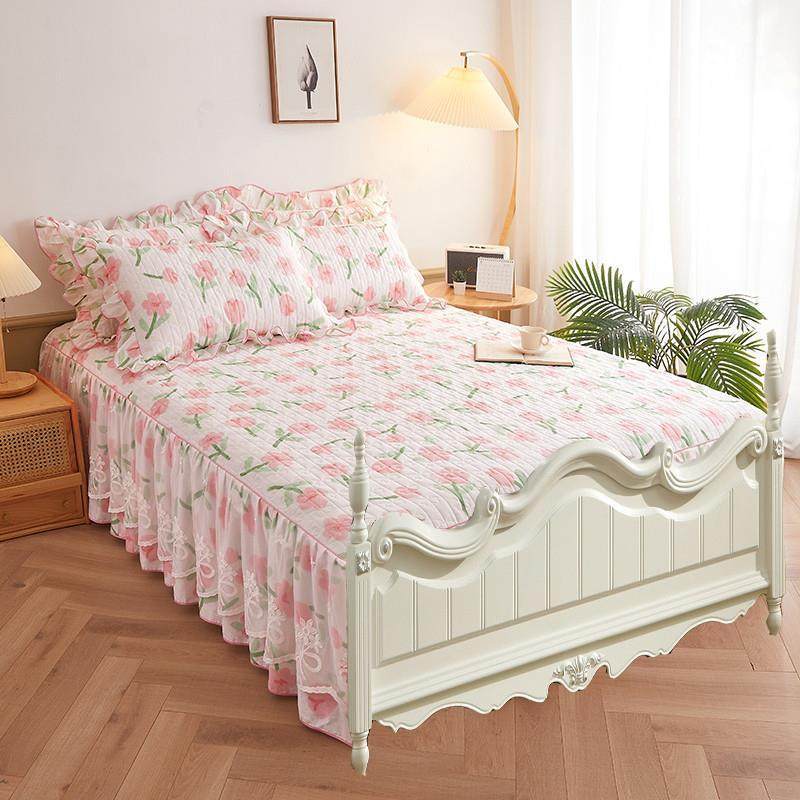 2024年新款无床尾床裙单件纯棉斜纹两侧花边床罩欧式床单三件套,床上用品,床裙,淘宝优惠券,粉丝福利购,淘宝优惠卷