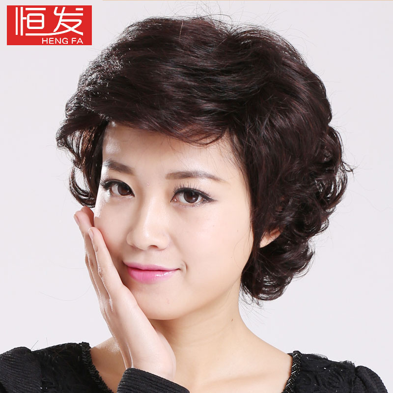 新品假发女短发全头套式中老年妈妈真发假发套卷发女士真头发全真